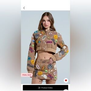 AKIRA MEENA CROPPED PATCH DENIM JACKET AND MATCHING SKIRT Both Size 1X1X